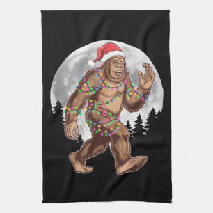 Linge De Cuisine Lumières de sapin de Noël Bigfoot Santa Xmas Sasqu
