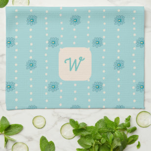 Linge De Cuisine Lumineuse Turquoise Floral Monogramme Cuisine Torc