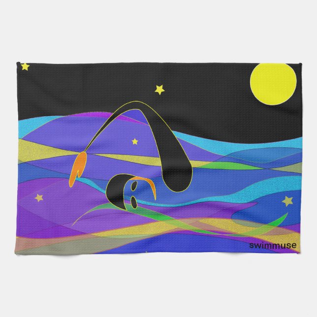 Linge De Cuisine Lune et nageur de nuit d'étoiles (Horizontal)