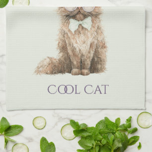 Linge De Cuisine Lunettes Cool Cat Marron Violet Menthe