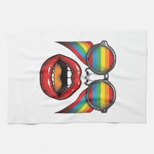 Linge De Cuisine Lunettes de soleil arc-en-ciel rétro lèvres visage