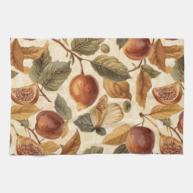 Linge De Cuisine Lush Plums & Fig Leaves Kitchen Towel | Elegant (Horizontal)