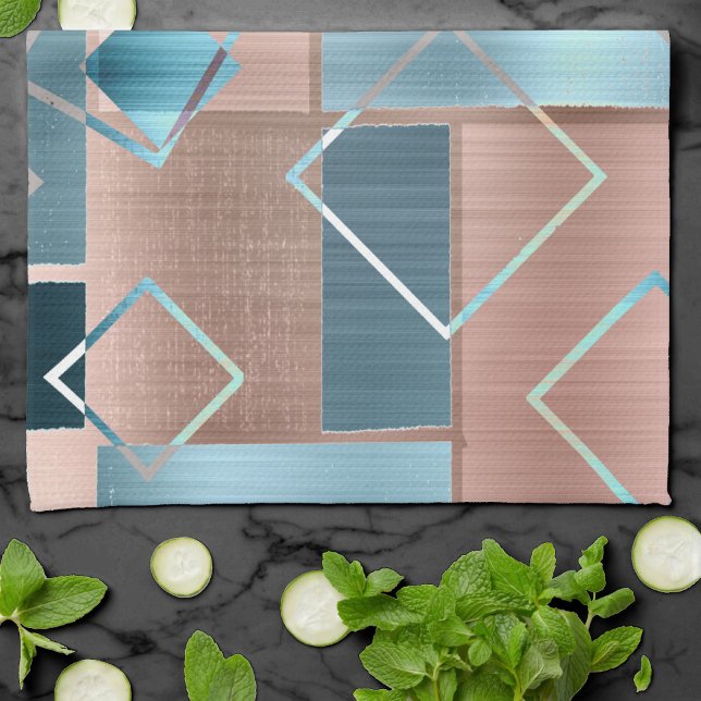 Linge De Cuisine Luxe Abstrait | Blush Rose Gold et Turquoise Géomé (Créateur téléchargé)