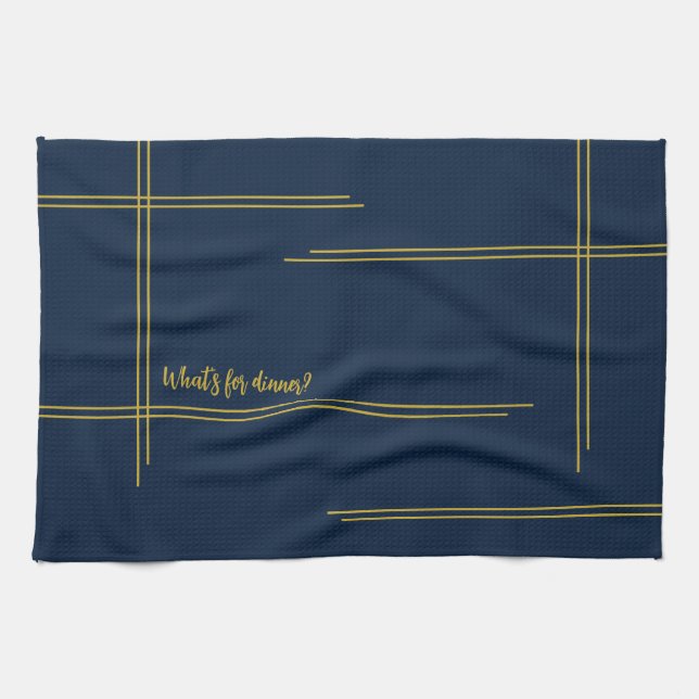 Linge De Cuisine  Luxe classique Navy et Or  Dîner? (Horizontal)