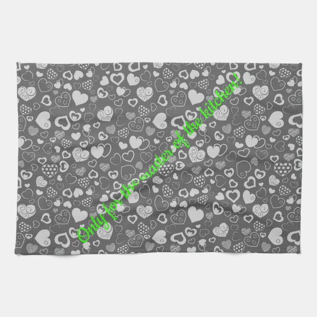 Linge De Cuisine Luxe Moderne Élégant Amour Argent Coeur (Horizontal)