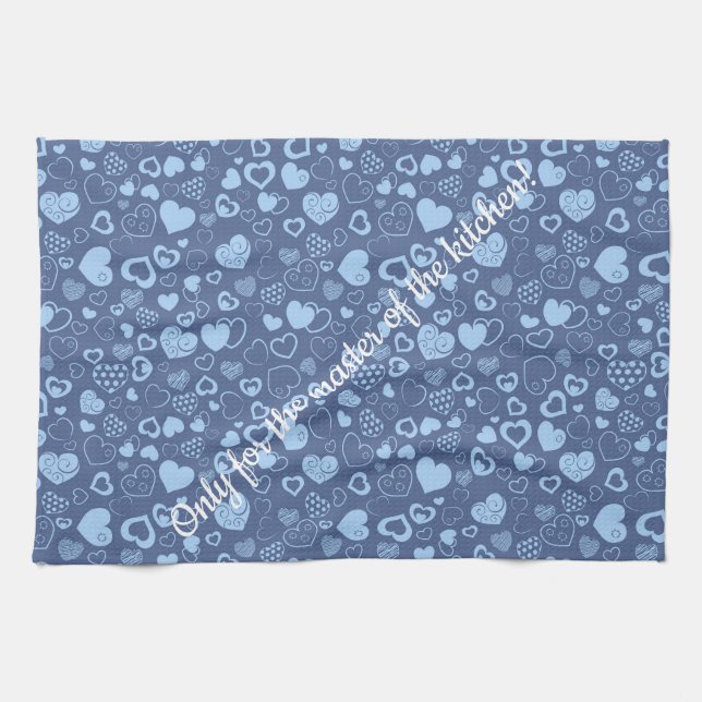Linge De Cuisine Luxe Moderne Élégant Amour Bleu Coeur (Horizontal)