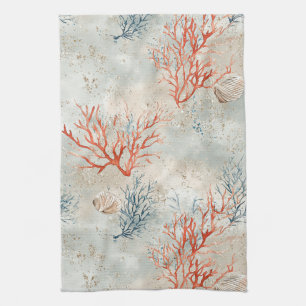 Linge De Cuisine Luxe papier peint aquarelle côtier Corail & Vagues