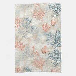 Linge De Cuisine Luxe papier peint aquarelle côtier Corail & Vagues