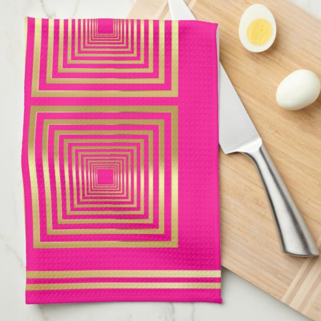 Linge De Cuisine Luxueux monogramme d'or rose chaud néon (Créateur téléchargé)