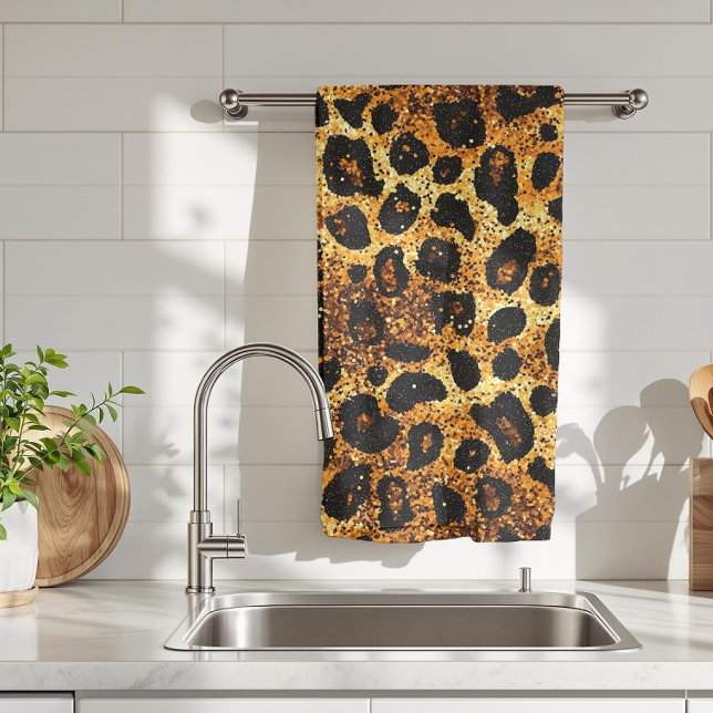 Linge De Cuisine Luxury Glitter Gold Brown Rust Leopard Pattern (Créateur téléchargé)