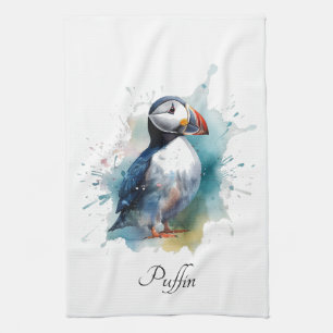 Linge De Cuisine Macareux aquarelle adorable, personnalisé