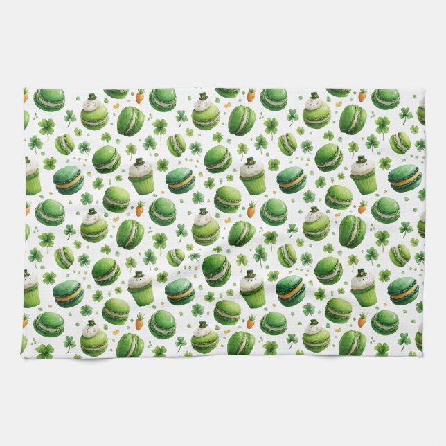 Linge De Cuisine Macaron et trèfle aquarelle de la Saint-Patrick  (Horizontal)