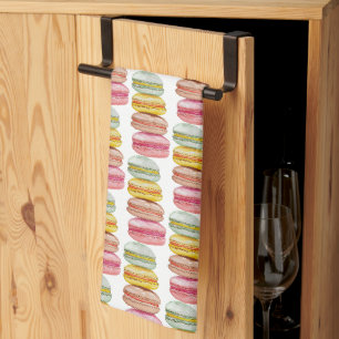 Linge De Cuisine Macarons français aquarelle peints à la main