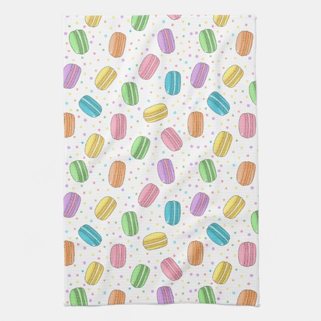 Linge De Cuisine Macarons français rose pastel jaune vert bleu (Vertical)