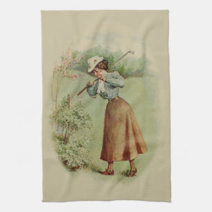Linge De Cuisine Madame jouante au golf vintage Art