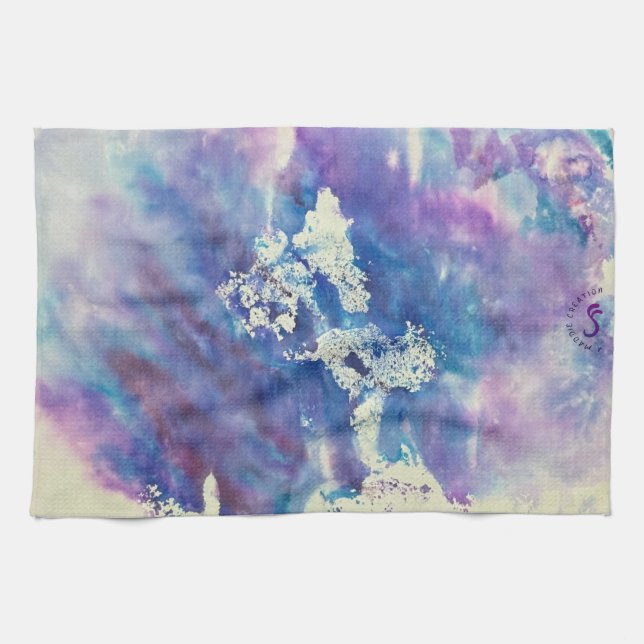 Linge De Cuisine Maddie blue and purple impressionist dish towel (Horizontal)