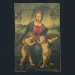Linge De Cuisine Madone du Chardonneret par Raphaël Sanzio<br><div class="desc">Madone du Chardonneret, Madonna del Cardellino (1505) par Raphaël Sanzio, Raffaello (1483-1520) est une peinture religieuse de l'ère de la Renaissance. La Vierge Marie Madeleine tient un livre, qui l'identifie comme Sedes Sapientiae («Siège de la Sagesse»). L'oiseau chardonneret est un symbole de la future mort violente du Christ. Le jeune...</div>