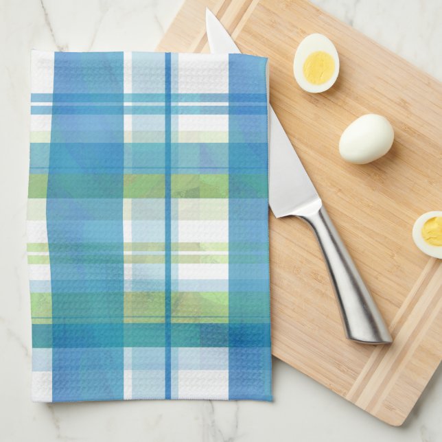 Linge De Cuisine Madras Plaid Green et Blue (Quart Plié)