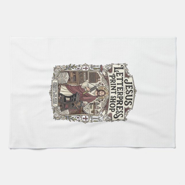 Linge De Cuisine Magasin d'impression Jésus Letterpress Jésus Lette (Horizontal)