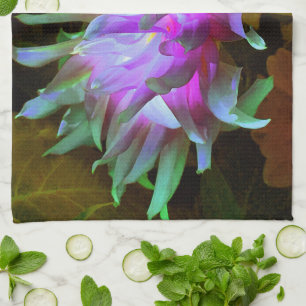Linge De Cuisine Magenta et Lime Green Cactus Dahlia