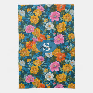 Linge De Cuisine Magenta Jaune Floral Teal Foncé Maussade