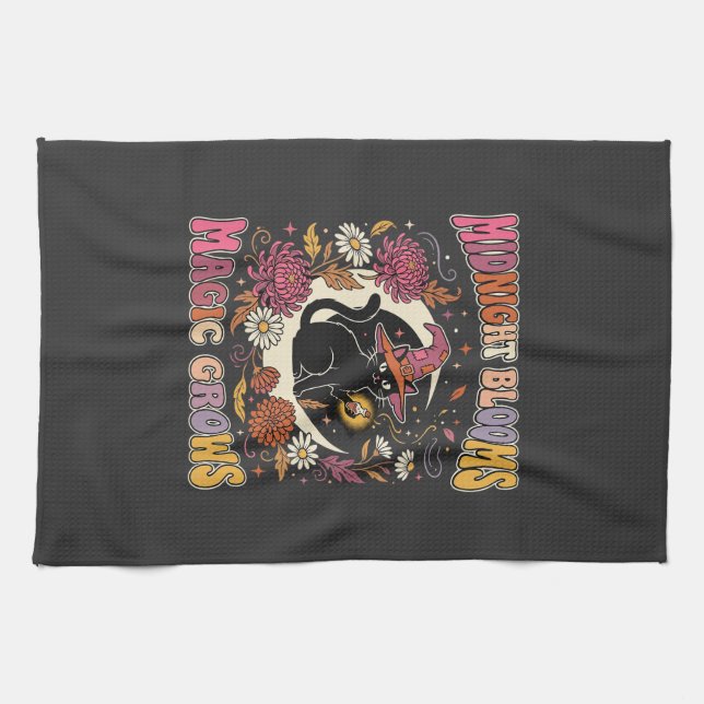 Linge De Cuisine Magie de Chat Sorcière Florale Halloween (Horizontal)