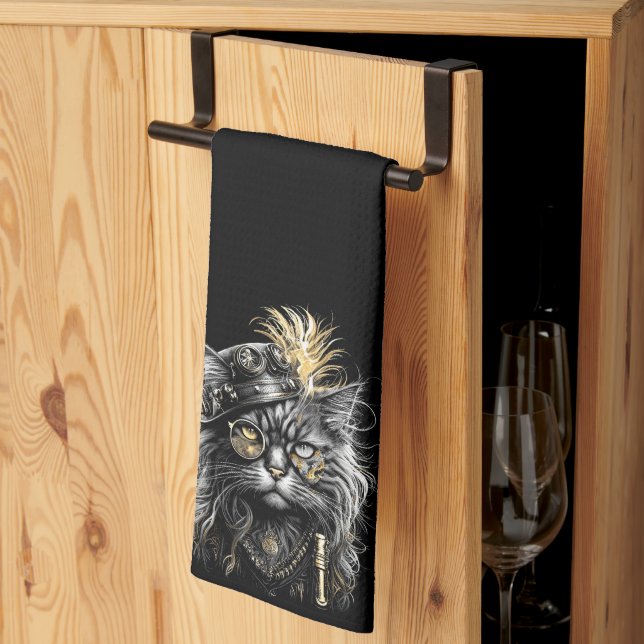 Linge De Cuisine Magnifique chat Steampunk  (Pliage en tiers)