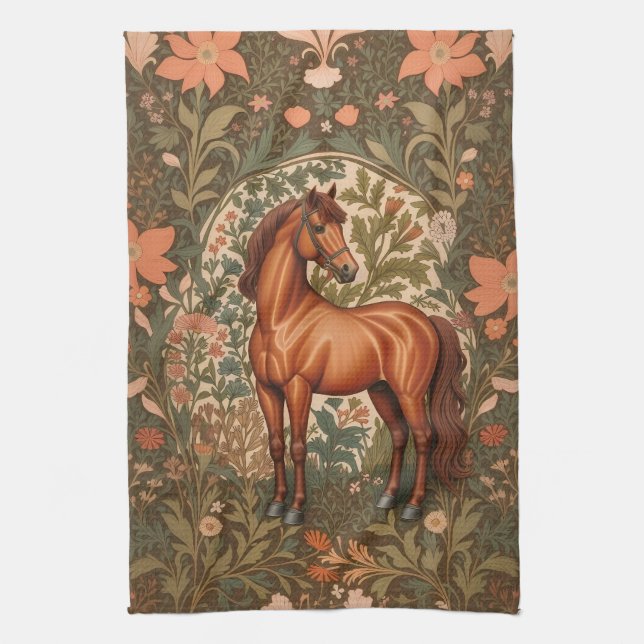 Linge De Cuisine Magnifique Cheval Brun Inspiré de William Morris  (Vertical)