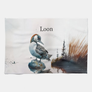 Linge De Cuisine Magnifique huard sur un rocher, personnalisé