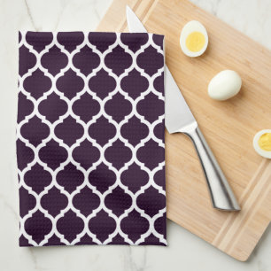 Linge De Cuisine Magnifique motif morain quatrefeuilles violet plum