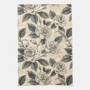 Linge De Cuisine Magnolia Porcelaine Botanique Gris Blanc