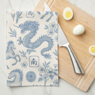 Linge De Cuisine Mahjong Toile Kitchen Towel - Horses and Dragons