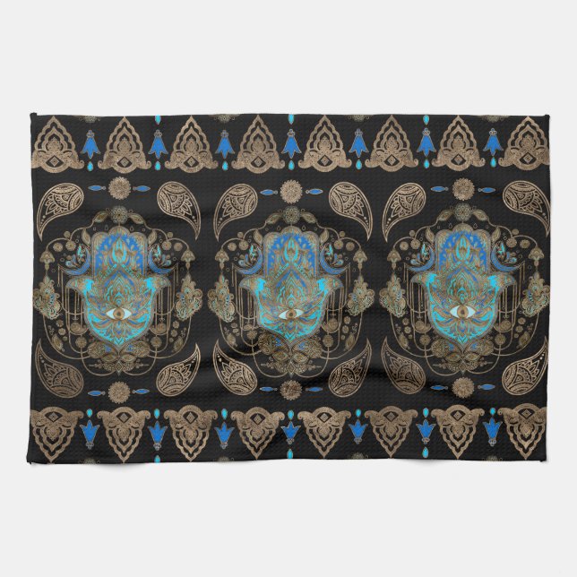 Linge De Cuisine Main de Hamsa - Main de l'ornement de Fatima (Horizontal)