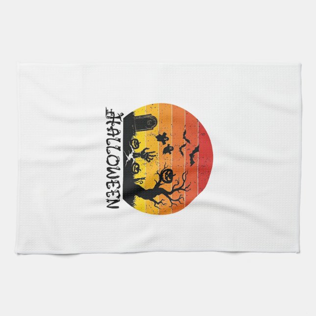 Linge De Cuisine Main de zombie Halloween Pierre tombale Arbre Chat (Horizontal)