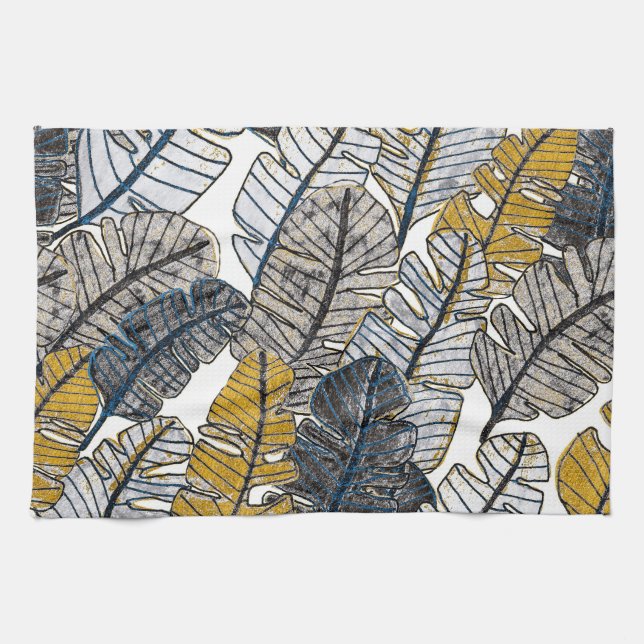 Linge De Cuisine Main tirée : Feuilles tropicaux (Horizontal)