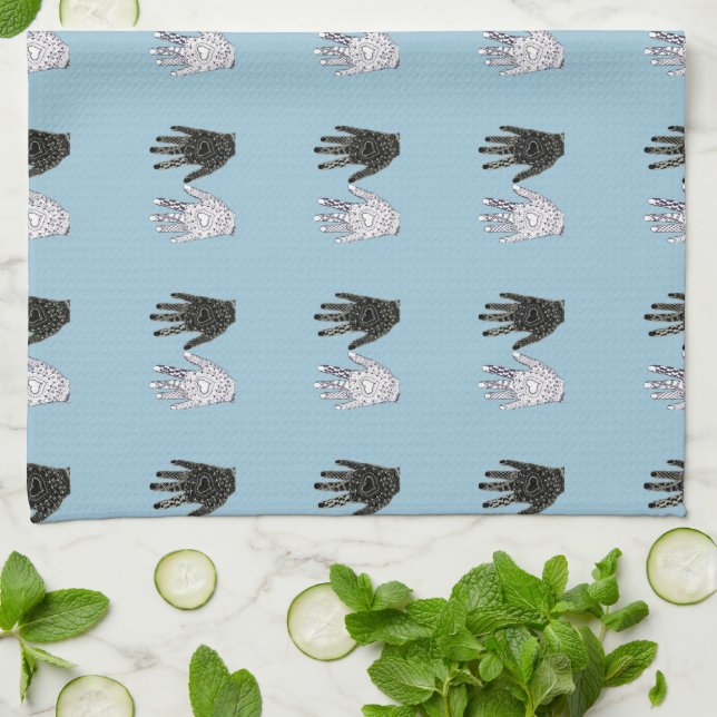 Linge De Cuisine Mains d'amitié noir et blanc (Plié)