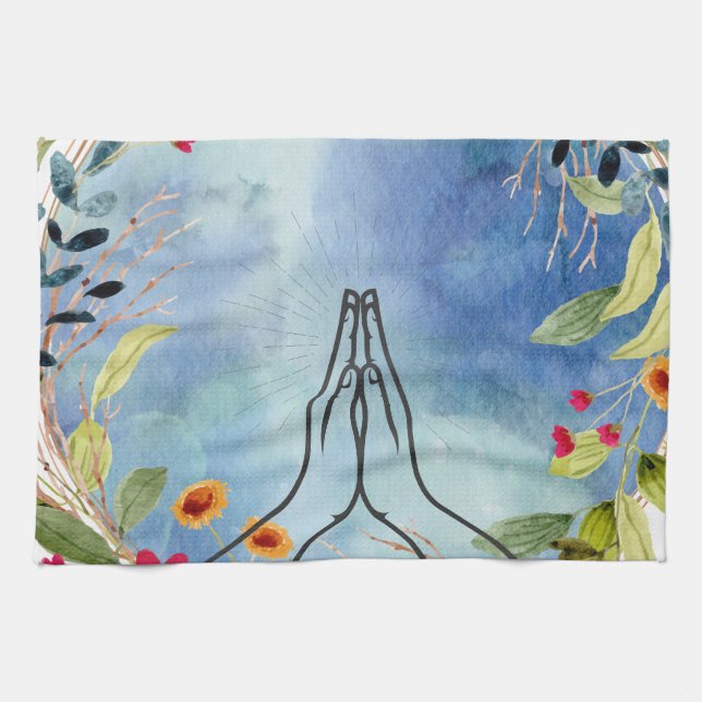Linge De Cuisine Mains en prière aquarelle (Horizontal)