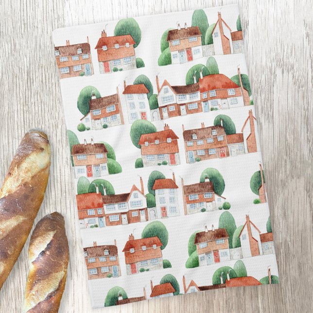 Linge De Cuisine Maison aquarelle Art à la maison (Traditional watercolor houses, homes and cottages art kitchen tea towel)