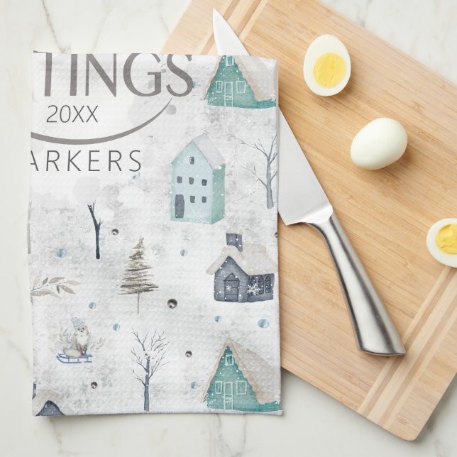 Linge De Cuisine Maison Cosy Noël Turquoise ID985 (Quart Plié)