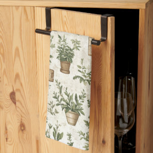 Linge De Cuisine Maison de campagne vintage aux herbes rustiques