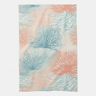 Linge De Cuisine Maison de plage bleu corail beige côtier