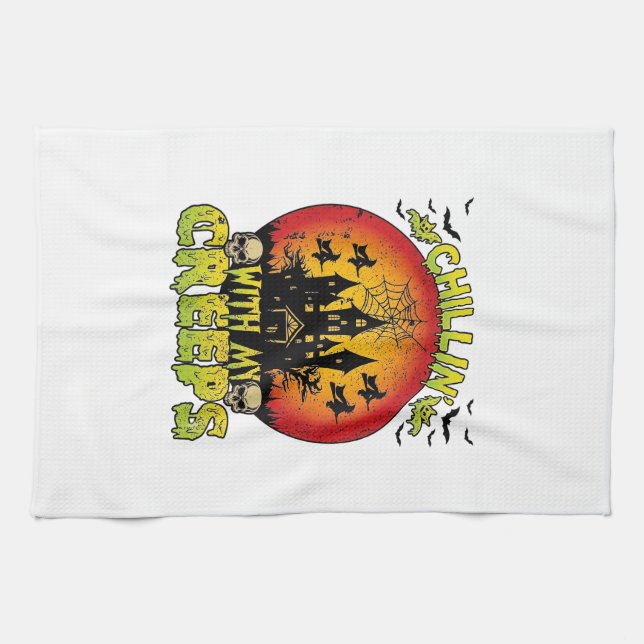Linge De Cuisine Maison hantée de Chillin Creeps Halloween Sorcière (Horizontal)