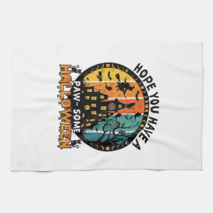 Linge De Cuisine Maison Hantée Halloween Sorcière Chats Noirs_