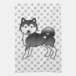 Linge De Cuisine Malamute d'Alaska noir et blanc Chien de dessin an