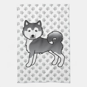 Linge De Cuisine Malamute Esquimau Bleu Chien de Dessin Animé Migno