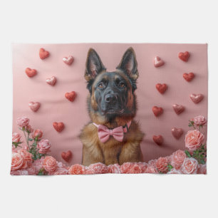 Linge De Cuisine Malinois belge avec des roses - Saint-Valentin 