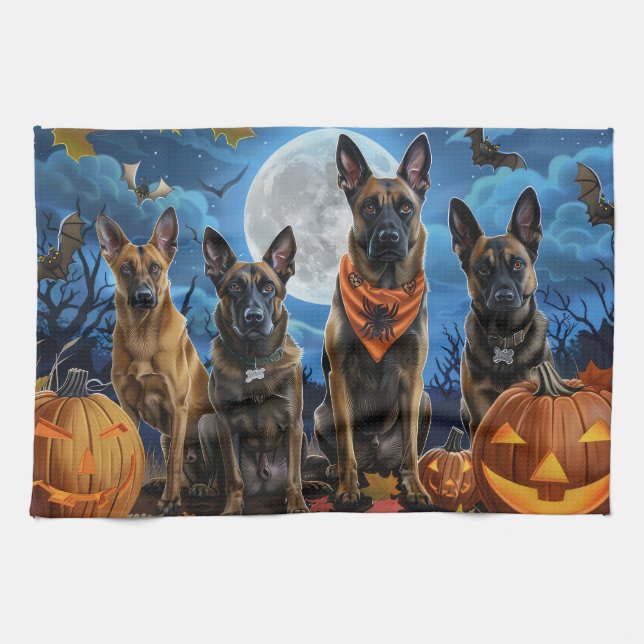 Linge De Cuisine Malinois belge Halloween effrayant (Horizontal)