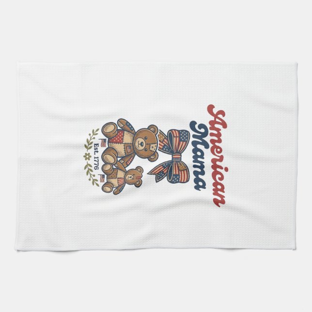 Linge De Cuisine Mama Américaine Ours Patriote Patchwork Vector Des (Horizontal)