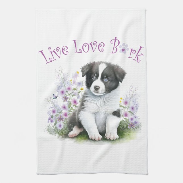 Linge De Cuisine Maman chien Border Collie Floral (Vertical)