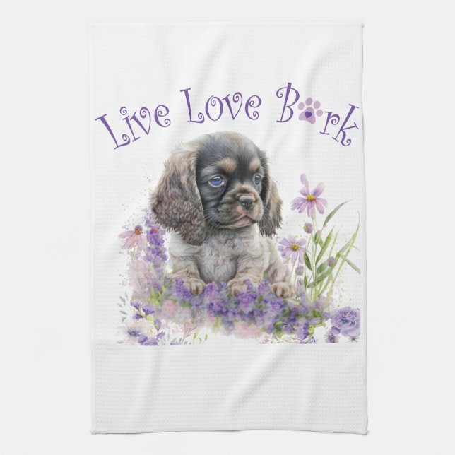 Linge De Cuisine Maman Chien Cocker Spaniel Floral (Vertical)